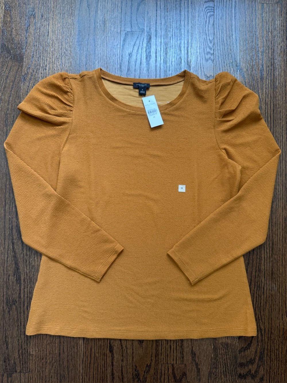 Ann Taylor  loft Golden Mustard Puff-Sleeve Ribbed Long-Sleeve Top
